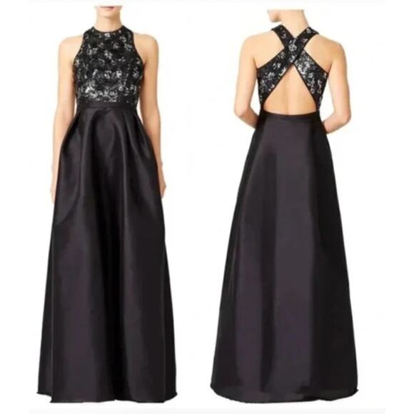 Monique Lhuillier Jadore Dress Sequin Open Criss Cross Back Maxi Gown 2 - Picture 1 of 11